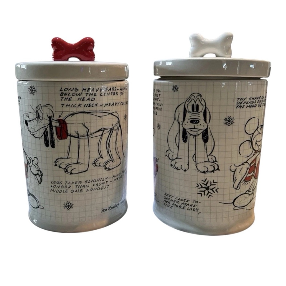 Disney Pluto Holiday Sketchbook Cookie Jar Dog Treats Container Canister Red Set